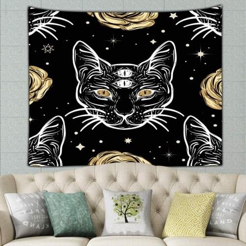 Four Eyed cat Roses Beauty Fashion Gothic Bohemian Wall Hanging Tapestries