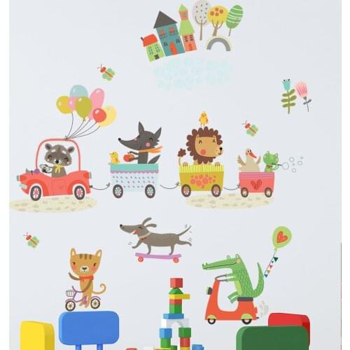 Childrens Vinyl Wall Matrica Animal Trains Driving Car Sticker Baby Kids Nursery Cartoon Mural Decals Removable Home Sticker