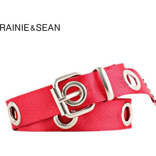 RAINIE SEAN Women Long Belt Red Pin Buckle Ladies Belt High Fashion Female Canvas Belt Strap 120cm 140cm Ceinture