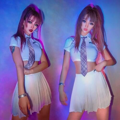 Korean Girl Group Sexy JK Uniform Outfits For Women Jazz Dance Performance Clothes Dress GOGO Dancer Rave Stage Outfits BL4510