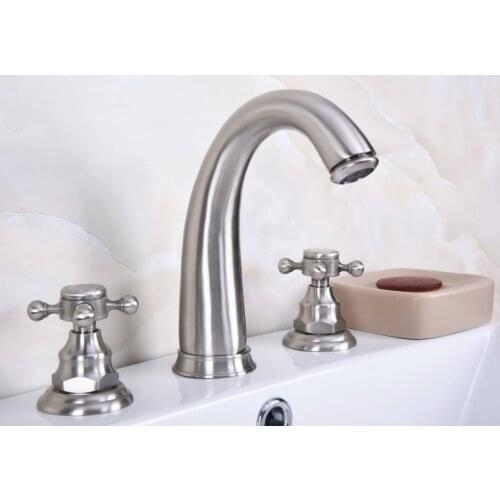 Brushed Nickel Brass Widespread Deck-Mounted Tub 3 Holes Dual Cross Handles Kitchen Bathroom Tub Sink Basin Faucet Tap mbn014
