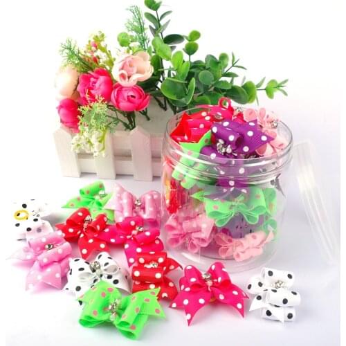 20/50/pcs Cute Pet Grooming Accessories Dog Hair Bows With Rubber Bands Crystal Rhinestone Boutique For Long Hair Small Dog Cat