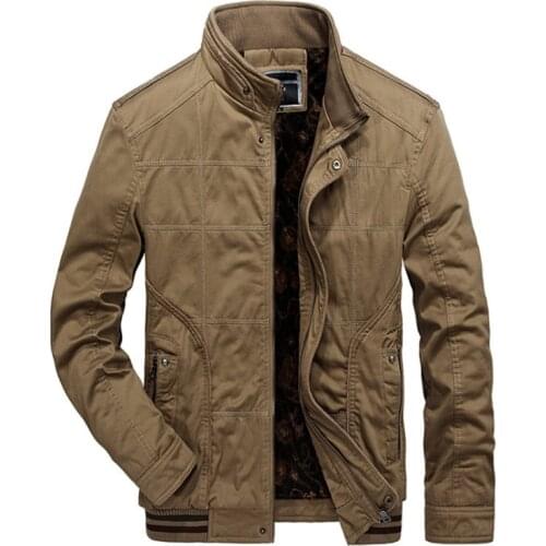 Pop Autumn Winter Fleece Mens Jackets Coats New Casual Bomber Jacket Men Khaki/Army Green Cotton Jackets chaquetas hombre