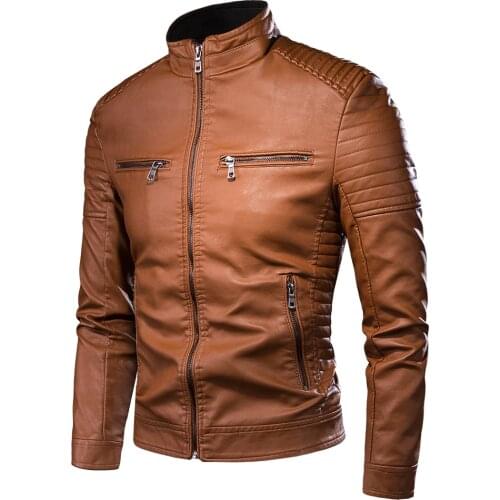 Mens Fashion Casual Collar Motorcycle Leather Jacket Jacket 2021