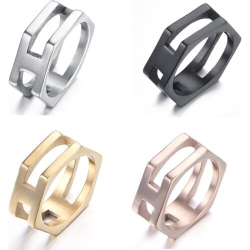 4 Color Punk Rock Mens Fashion Chunky Finger Ring Gold Hollow Hexagon Ring Hip Hop Ring Retro Rings