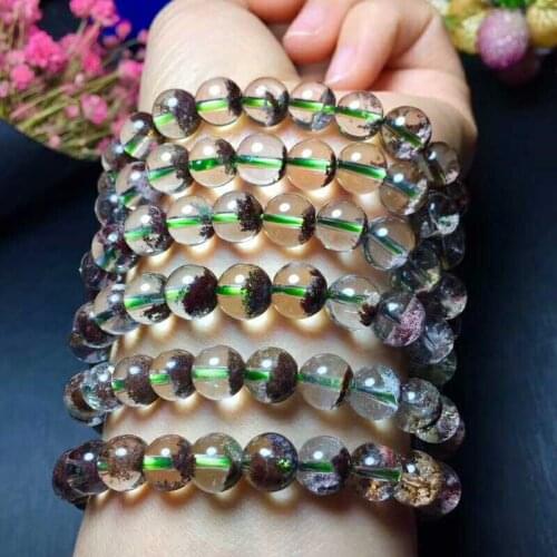 Natural crystal green ghost with red leather ring bracelet cornucopia crystal transparent bracelet