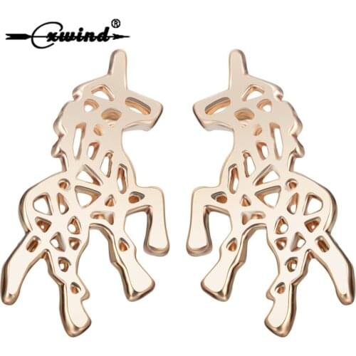 Cxwind New Animal Horse Earring Pendant Unicorn Horse Hair Stud Earrings For Pendientes Brincos Women Statement Gift