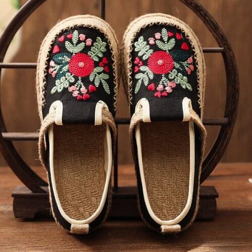New Ethnic Style Womens Cloth Shoes Retro Embroidery Cotton Hemp Hanfu Shoes Womens Low Top Flat Women Shoes