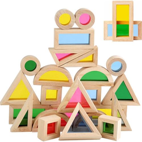 Montessori Translucent Rainbow Stacking Building Blocks Kids Toy Acrylic Color Translucent Photosensitive Training Jenga Toys