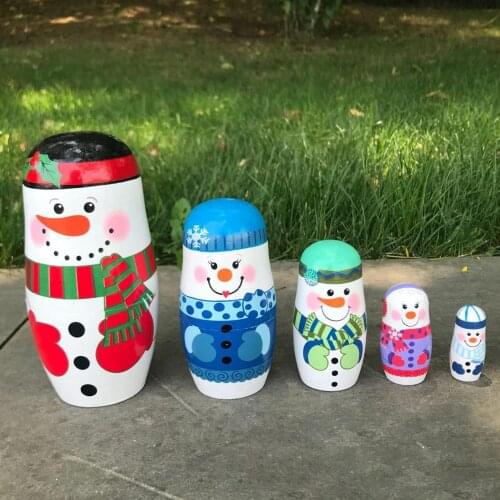 5-layer Snowman Nesting Dolls Matryoshka Wooden Toys Birthday Valentine New Year Gift Best Wishes Kids Christmas Handmade Crafts