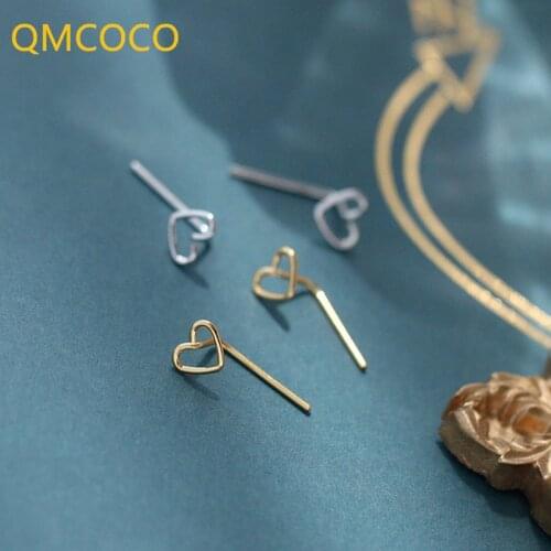 QMCOCO Hollow Out Heart-Shaped Earrings 925 Silver Elegance Temperament Simple Personality For Woman Girl Party Gifts