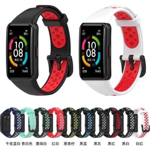 Silicone Watch Band For Huawei Band 6 Breathable Two-Color Replacement Bracelet Wristband for Huwei Honor Band 6 Watch Strap