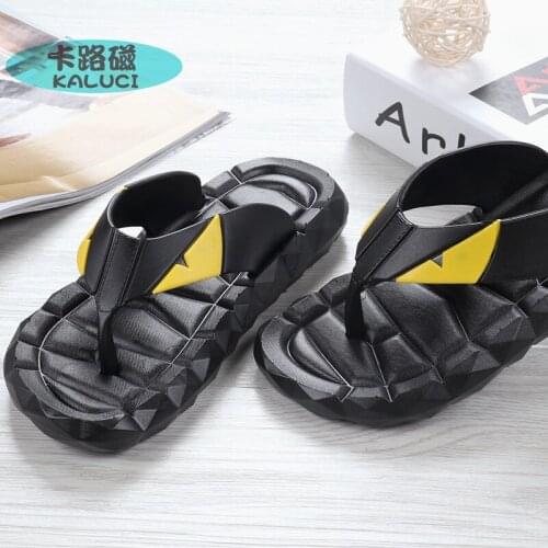 Summer Mens Flip Flops Antiskid Wear-Resistant Male Casual Slippers Outdoor Comfortable Small Monster Couples Flip Flops Black