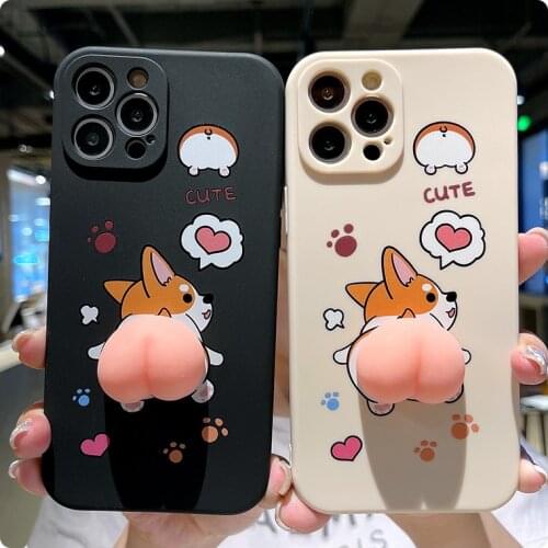 Cute Pet dog Shiba Inu Corgi 3D silicone butt Phone Case For iPhone 7 8 Plus 12 Mini 11 Pro X XS Max XR Twist toy Cover Fundas
