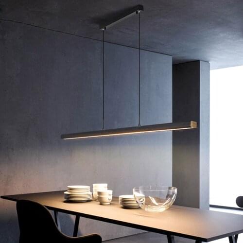 Nordic Minimalist Wrought Iron Cuboid Acrylic Chandelier Wood Dining Living Room Office Fixtures Lighting