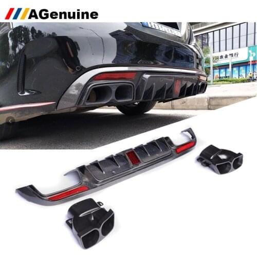 Flash LED Lights type Babus carbon fiber car rear bumper lip diffuser for Mercedes-Benz C class W205 Sports AMG