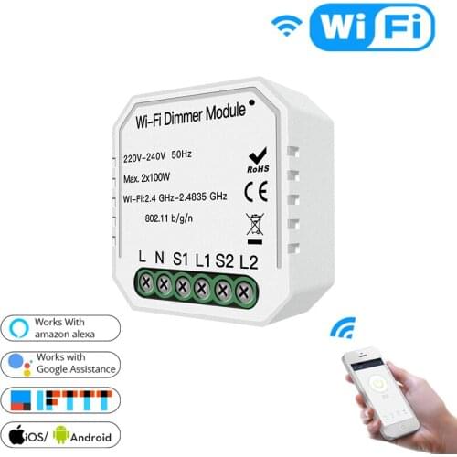 WiFi Smart 2 Way Light LED Dimmer Module Switch APP Remote Voice Control Work with For Alexa Google Home