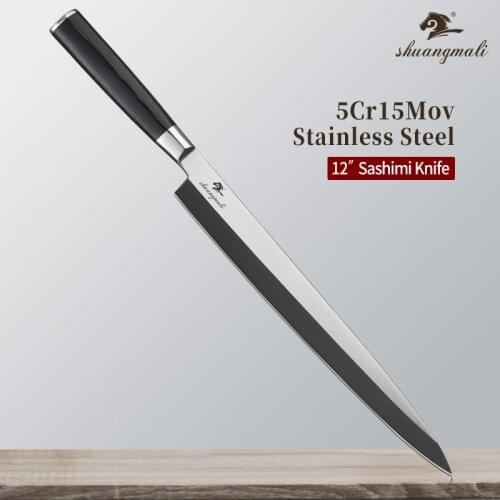 12 Inch Japanese Kitchen Sushi Knife High Carbon 5Cr15MoV Steel Chef Sushi Knives Yanagiba Utility Cleaver Sashimi Salmon Knife