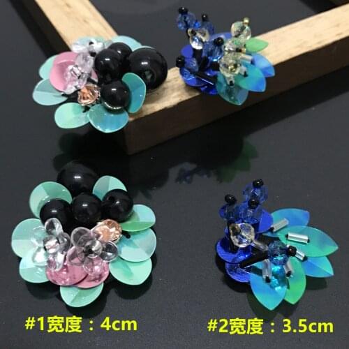 Green flower black beaded flower sequins patches .sew on patches for clothing parches parche termoadhesivos para ropa