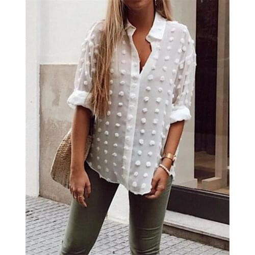 Women See-through Sheer Chiffon Blouse V Neck Polka Dot Shirt Long Sleeve Tees Tops Autumn Slim Blouses Shirts