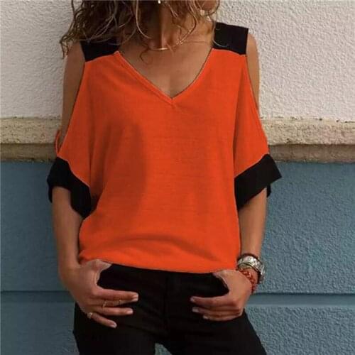 Womens V-neck Tops Shirt Fashion Casual Off-the-shoulder Summer Short-sleeved Shirt For Lady Camisetas Verano Mujer 2020
