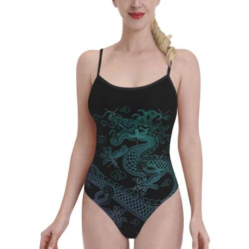 Women 2021 Exotic Bikinis Blue Chinese Dragon Women Swimsuit One-Piece Bikini Chinese New Year Women Beach wear