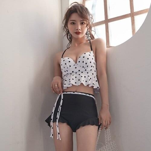 Swimwear For Teenagers Korean Plus Size Swimsuit Badpak Two Pieces Trendy Swimming Suit Women Tankini Female Bikini Dot Black
