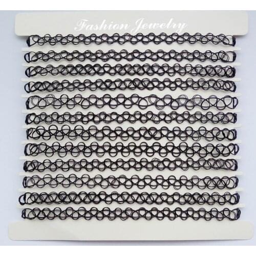 12pcs /Lot Hot Sell Mixed Colors Vintage Tattoo Choker Necklace Elastic Black Choker Collar Short Necklace For Women Girls