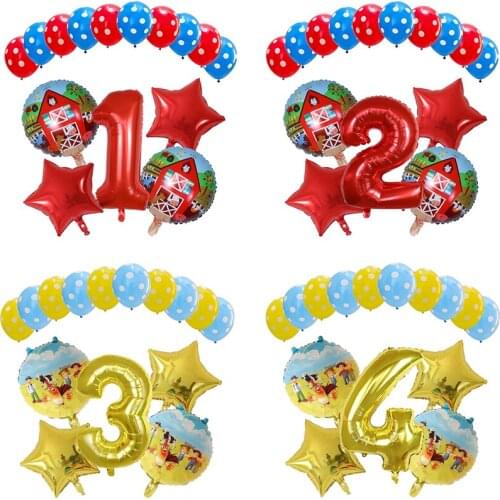 15pcs/lot Farm Animal Ballon 30 inch Number Balloon Baby 1st Birthday Party Decorations Latex Air Globos Kids Toys Farm Party