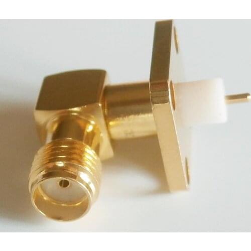 1X New RF Connector SMA Female jack deck Solder 90 Degree Right Angle With 4 Hole Flange Chassis Panel Mount