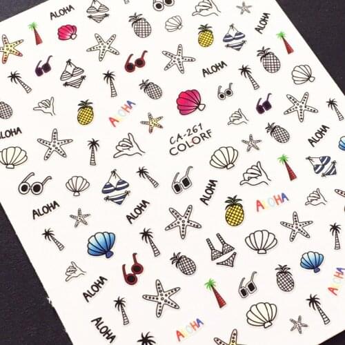 Newest CA-261 sea shell design 3d nail stickers back glue DIY decal decoration for nail art design