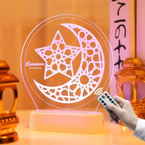 Acrylic Eid Mubarak Table Decoration LED Ramadan Moon Night Light Table Lamp Eid Mubarak Gift
