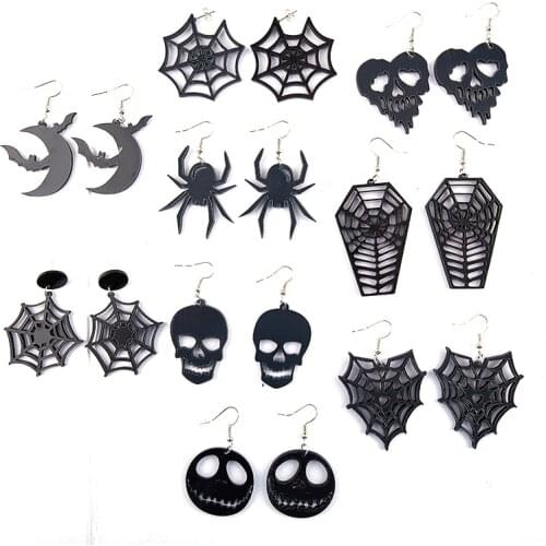 Acrylic Halloween Big Heart Hollow Evil Skeleton Skull Head Earring Fashion Gift