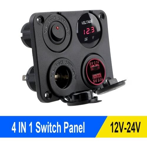 4 In 1 Car Switch Panel ON-OFF Dual USB Port Charger 12V Cigarette Lighter 4.2A Voltmeter for Marine RV Truck Camper Vehicles