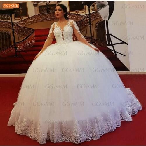 Noble Lace Wedding Gowns 2021 Long Sleeves robe de mariée Appliqus Beading Bridal Dresses Backless Custom Made vestidos de noiva