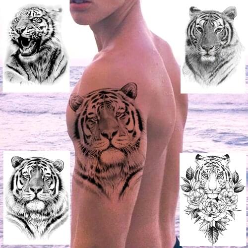 Large Tigerish Tiger Temporary Tattoo Sticker For Men Women Body Arm Art Tatoo King Of Beast Henna Waterproof Fake Tattoos Decal