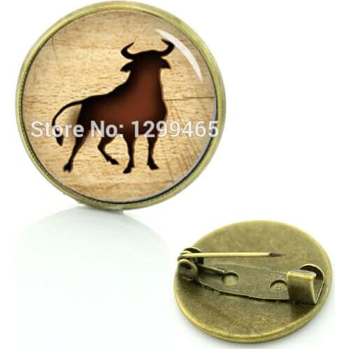 Nature wildlife animal bullfight pins vintage wood background bull metal badge Independent original design bull brooches C 1414