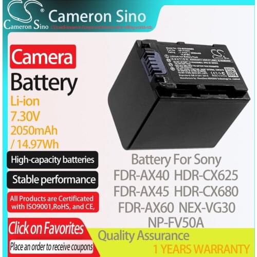 CameronSino Battery for Sony FDR-AX40 FDR-AX45 FDR-AX60 HDR-CX625 HDR-CX680 NEX-VG30 fits Sony NP-FV50A Digital camera Batteries