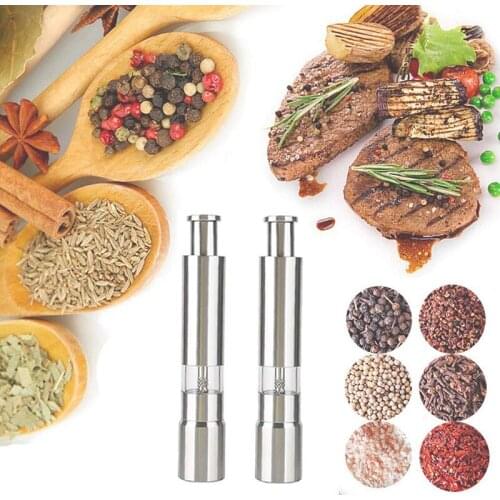 Hot Sale Pepper Grinder Manual Push-Type Pepper Shaker Pepper Mill Stainless Steel Grinding Core Kitchen Accessories 2pcs Mills