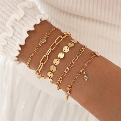HI MAN 5Pcs/Set Personality Bohemian Irregular Transparent Zircon Bracelet Women Fashion Simple Couple Friendship Small Jewelry
