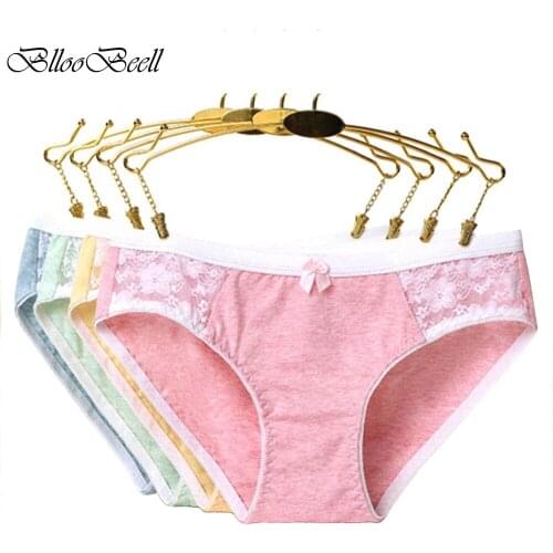 BllooBeell Womens Color Cotton Underwear Panties for Women sexy Lace Bow Tie Briefs low Rise ladies Girl Seamless Underpanties