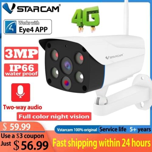 Vstarcam 3MP IP Camera 4G SIM Card Wireless Outdoor Security 1296P HD Bullet Camera Color Night Vision CCTV Onvif Two Way Audio
