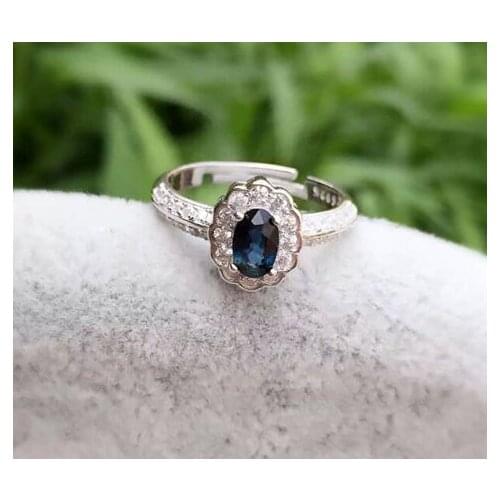Natural blue sapphire gem Ring Natural gemstone Ring S925 sterling silver trendy Luxury Sunflower women wedding gift Jewelry