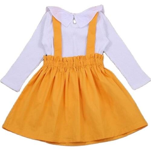 Girl Two Piece Set Childrens Crew Neck Solid Short Sleeve Top Print Straps Skirt Suit for Toddlers toddler girl fall clothes
