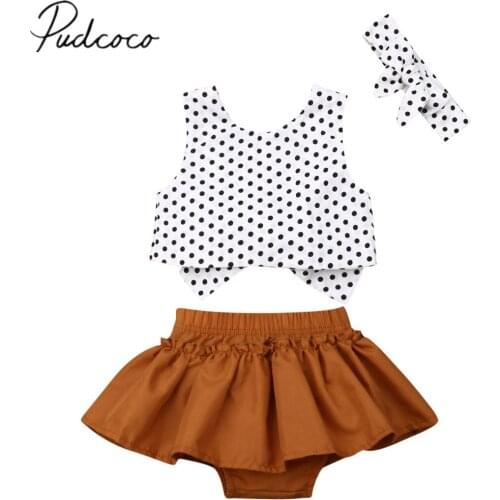2019 Baby Summer Clothing Newborn Infant Kid Girls Clothes Polka Dot Ceops Tops+Skirts Shorts+Headband 3PCS Outfit Sets 0-24M