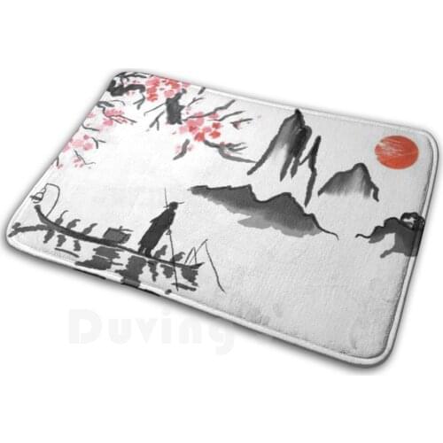 Japanese Style Painting Mat Rug Carpet Anti-Slip Floor Mats Bedroom Japanese Style Boat Red White Cherry Blossom Blossom Awesome