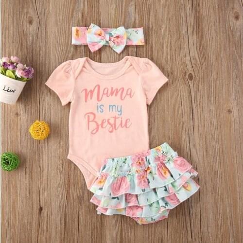 Summer Infant Toddler Baby Girls Cotton Romper Top Floral Bottom Shorts Headband Outfits Baby Clothing Sunsuit 3Pcs Set