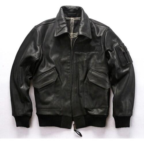 AVIREXFLY 2020 New Men Black Genuine Cow Leather Jacket Fashion Pilot Jackets Plus Size XXXXL 100% Real Cowhide Winter Coats