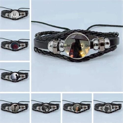 New Girl in the Rain Figure Bracelet Glass Cabochon Multilayer Woven Leather Bracelet Jewelry