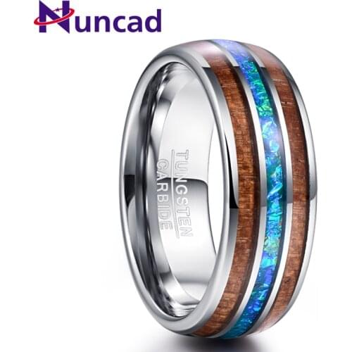 Nuncad 8mm Classic Hawaiian Koa Wood Colorful Opal Tungsten Carbide Ring Fashion Jewelry Dome Polished Mens Wedding Bands Rings